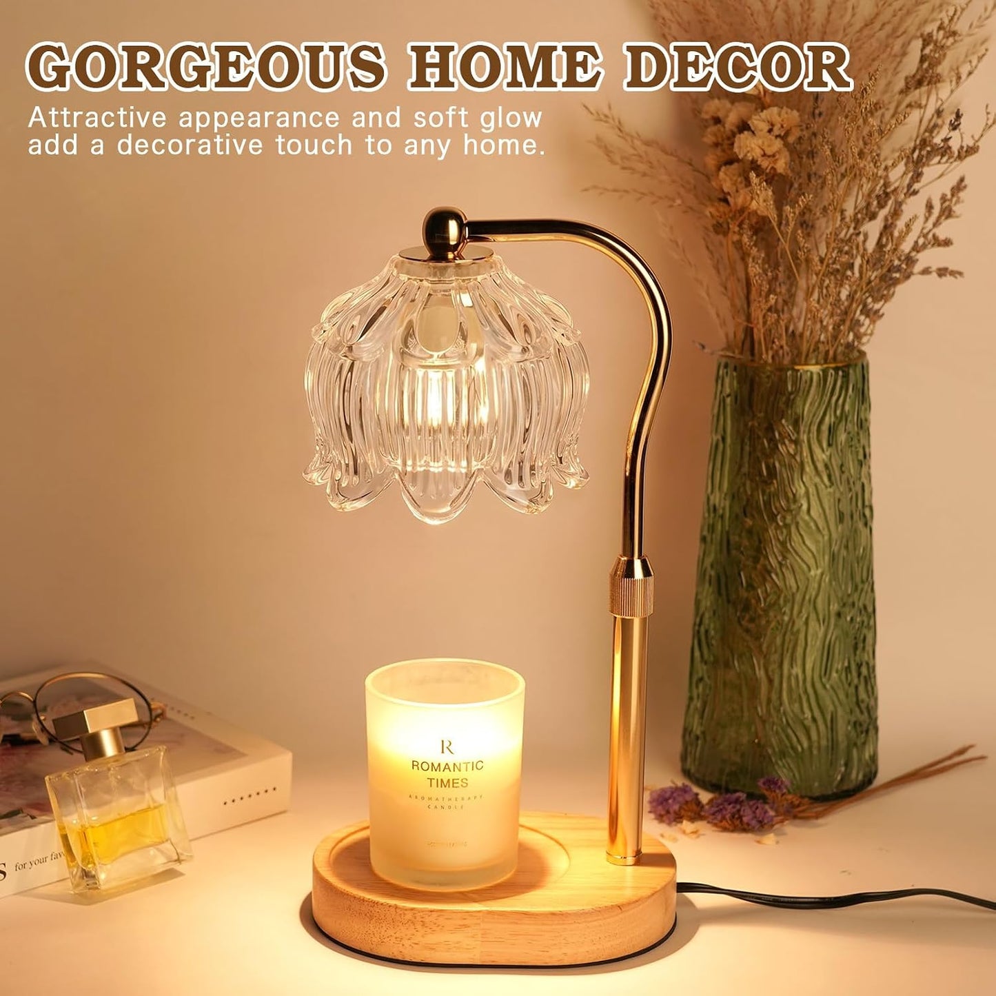 Funistree Flower Candle Warmer Lamp with Timer, Dimmable Candle Lamp Warmer, Christmas Birthday Gifts for Women Mom Her, Housewarming Home Decor, Lotus Wax Warmer for Yankee Candles - Lily Amber