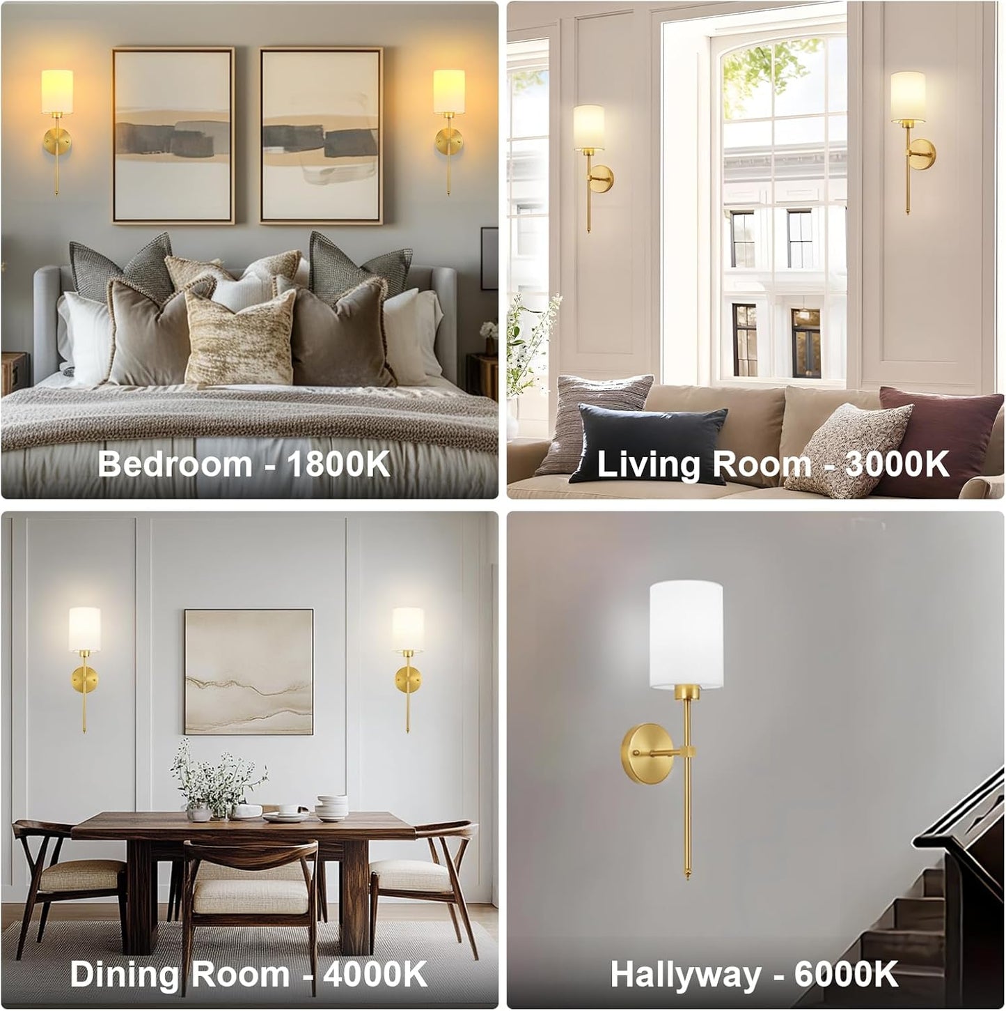 Battery Operated Wall Sconces Set of Two,Wireless Rechargeable Wall Light With Remote Control, Dimmable, Amber Light/Warm White/Natural White/Daylight/RGB, Timer,for Living Room,Bedroom,Entryway,Gold
