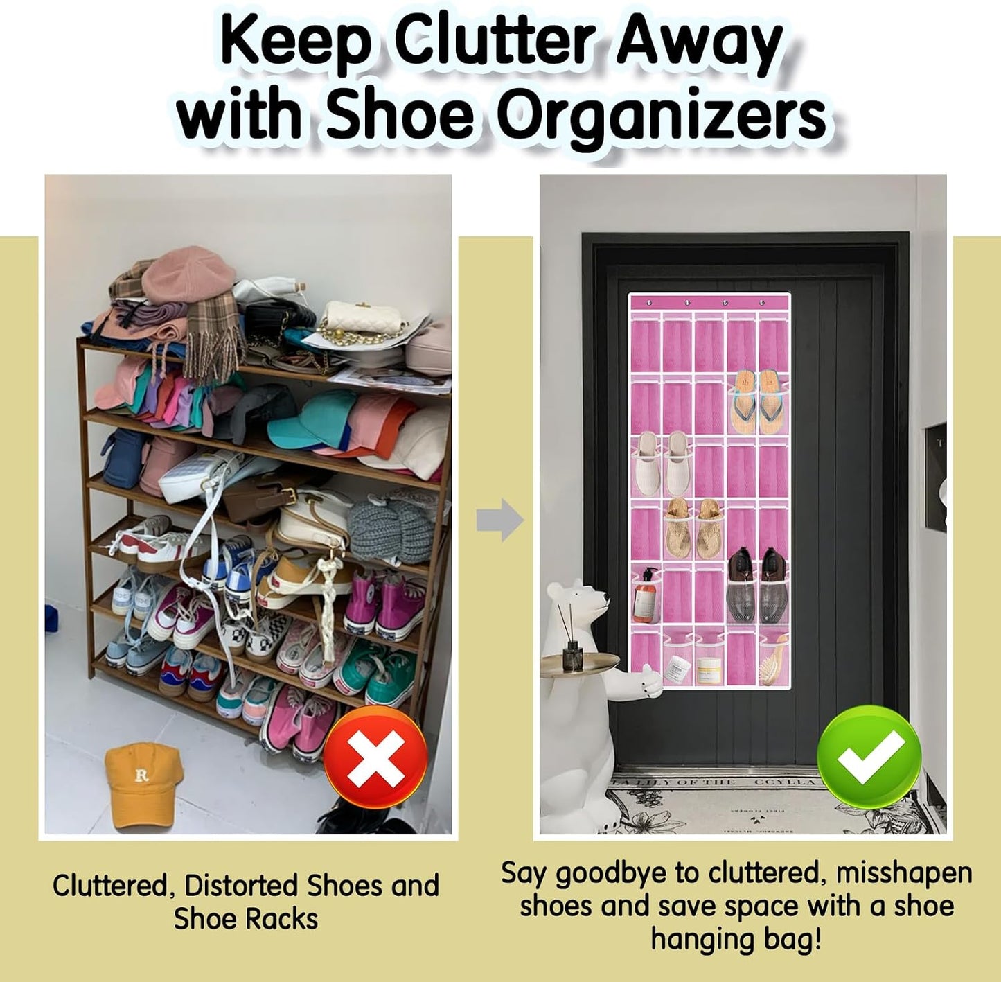 Kotkn Over the Door Shoe Organizer with 30 Breathable Mesh Pockets - Large Capacity Closet Storage for Men & Women, Hanging Shoe Rack Organizer (Gray)