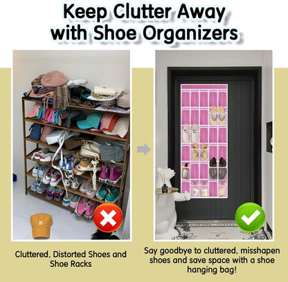 Kotkn Over the Door Shoe Organizer with 30 Breathable Mesh Pockets - Large Capacity Closet Storage for Men & Women, Hanging Shoe Rack Organizer (Gray)