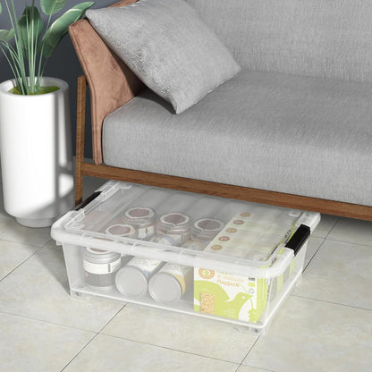 40 Quart Plastic Clear Underbed Storage Bin with Wheels, 3 Packs | Stackable Large Flat Under Bed Organization Boxes with Lids