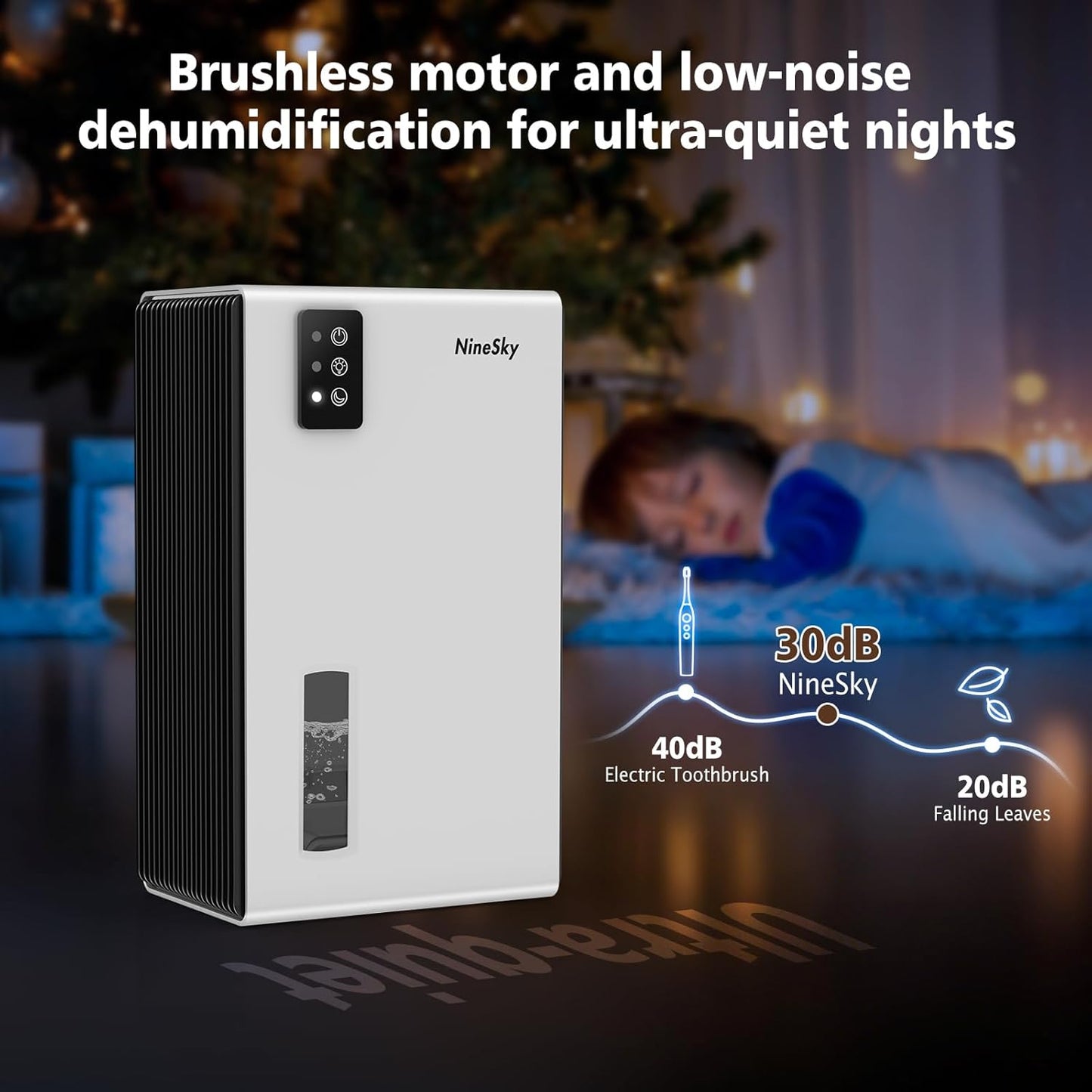 NineSky Dehumidifier, 1000 sq.ft Dehumidifiers for Home with 95oz Large Water Tank,Quiet Dehumidifier with 7-Color Ambient Light & Auto Shut Off, Dehumidifier for Basement, Bedroom, Bathroom (Grey)