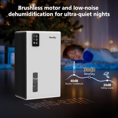 NineSky Dehumidifier, 1000 sq.ft Dehumidifiers for Home with 95oz Large Water Tank,Quiet Dehumidifier with 7-Color Ambient Light & Auto Shut Off, Dehumidifier for Basement, Bedroom, Bathroom (Grey)