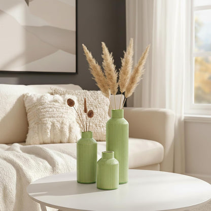 Brown Ceramic Vase Set of 3 - Rustic Farmhouse Vases for Centerpieces Small Modern Decorative Vase for Flower Kitchen Bathroom Bedroom Living Room Shelf Home Decor