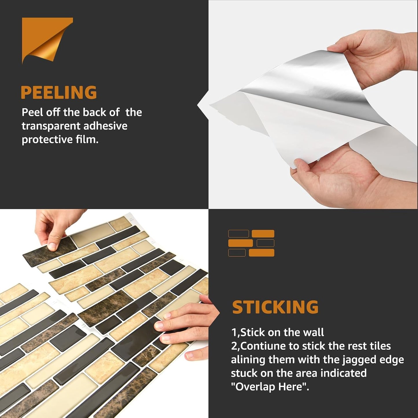 WOWSTAR 10-Sheet Peel and Stick Backsplash Tile for Kitchen, Back Splash Stick On Tiles for Kitchen Wall (Grey and Blue)