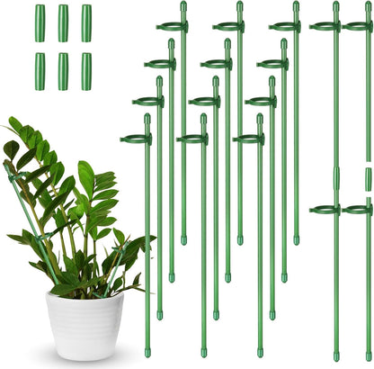 meekoo 12 Pcs 12 Inch Adjustable Plant Support Stakes for Indoor Outdoor Garden Orchid Stick Single Stem Plant Cage Support Rings with Clips and Connect Pipe for Tomato Flowers, Potted Plants (Green)