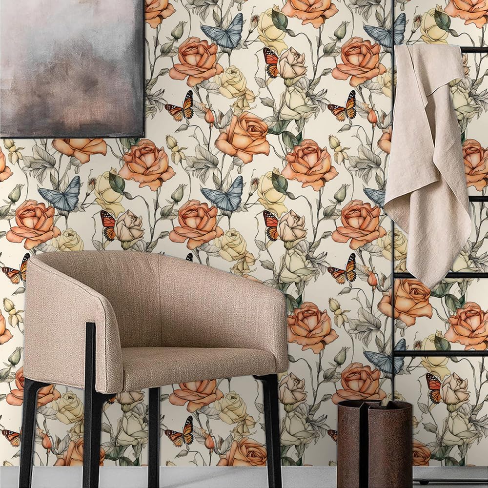 MuralPeel Dark Blue/Yellow Leaf Floral Peel and Stick Wallpaper Vintage Easy Peel Off Self Adhesive Removable Stick on Wall Paper for Kitchen Cabinet Renter Friendly