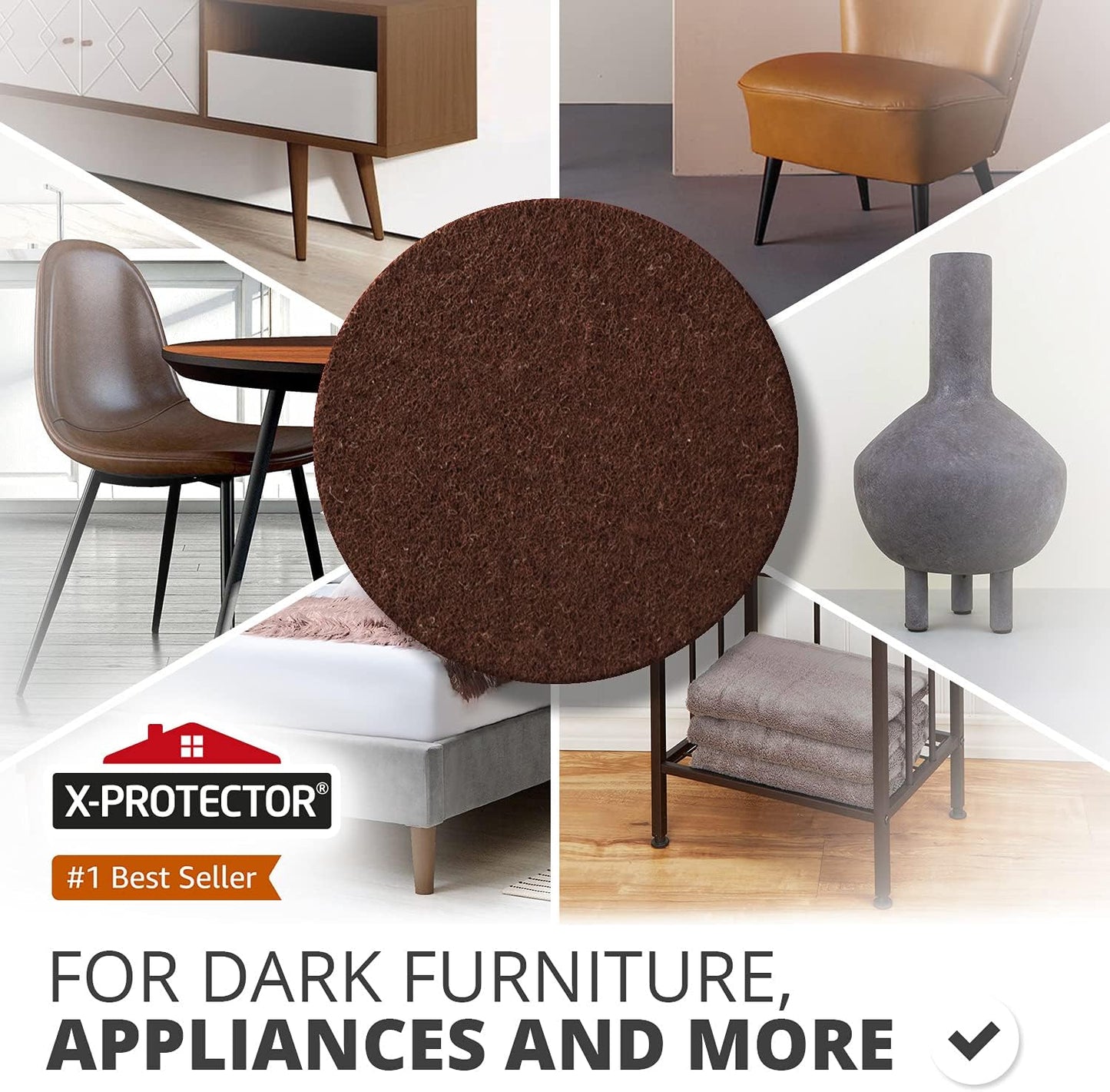 24 Heavy-Duty Felt Furniture Pads 1” 1/4” Thick X-Protector! Square Felt Pads for Furniture Feet - The Best Felt Floor Protectors for Furniture to Prevent Scratches. Protect Your Hard Floor! (Brown)