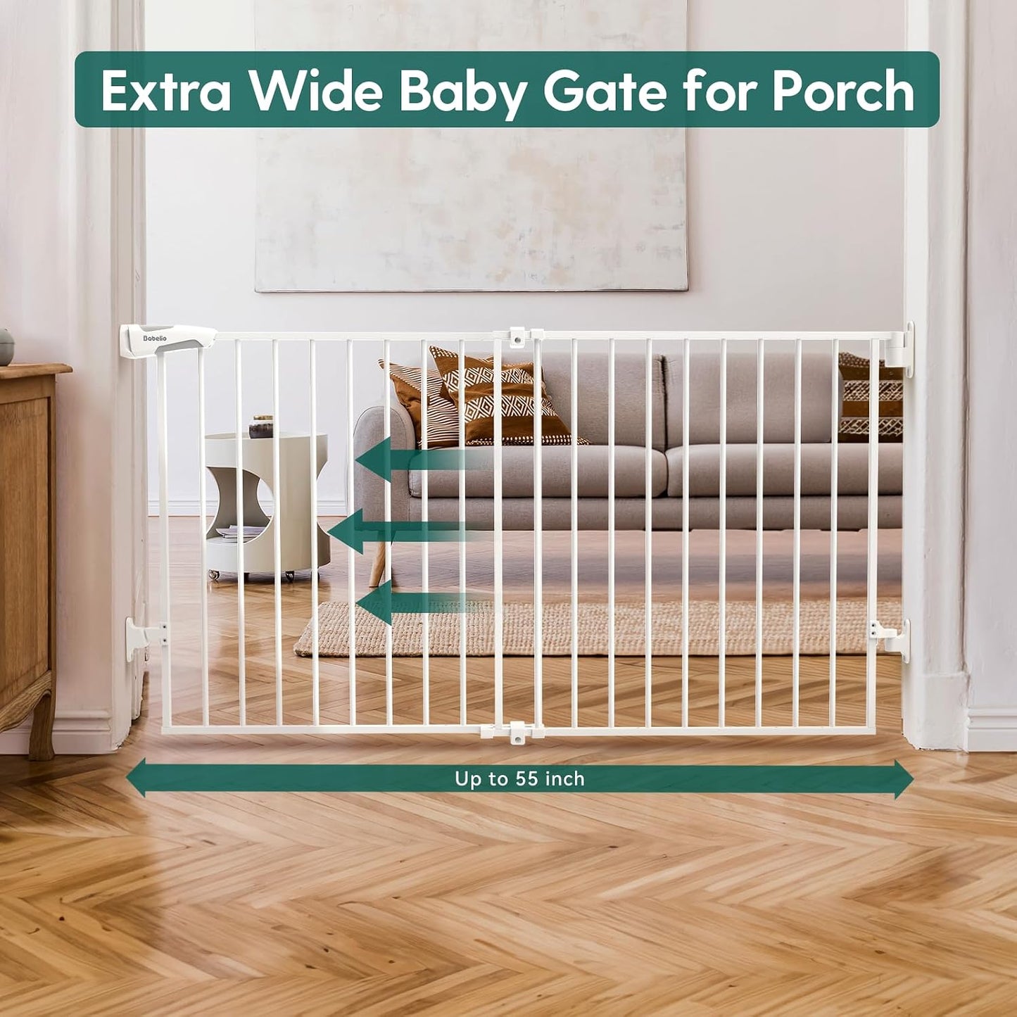 Babelio Baby Gate for Stairs, Kitchen & Doorways, No Bottom Bar| One-Handed Operation| Auto-Close| Hardware Mount (Drill Needed) Safety Dog/Pet Gate (Black - B17, 26-43" W, 28" H)