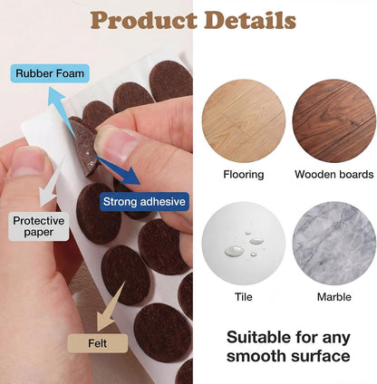 192 Pcs Brown Felt Chair Pads, 0.87in Diameter Self-Adhesive Round Felt Pads for Chair Legs for Furniture Kitchen Doors Floor Drawers Cupboards