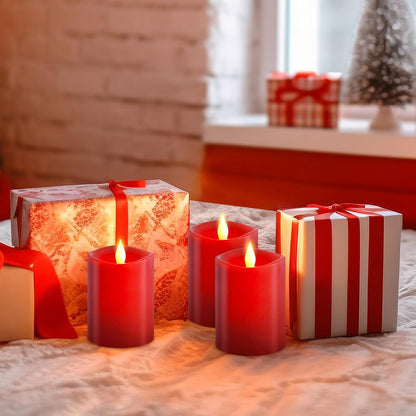 3x4 Flickering Flameless Candles Set of 3,Real Wax Pillar LED Candles,with Timer,4 inch Flameless Candles with Remote,for Party Wedding Holiday Home Decor,Ivory