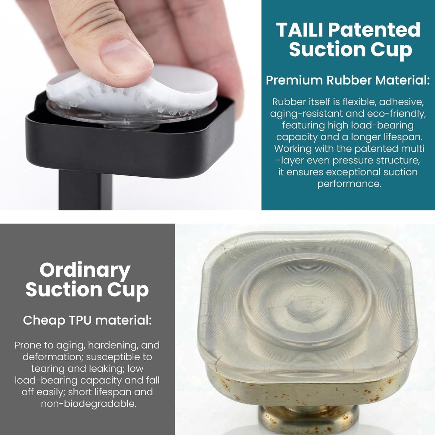 TAILI Suction Cup Razor Holder in Shower 2 Pack, Towel, Loofah, Shaver Holder for Bathroom Wall, Powerful Suction Cup Shower Hooks, Easy to Install and Reuse, White