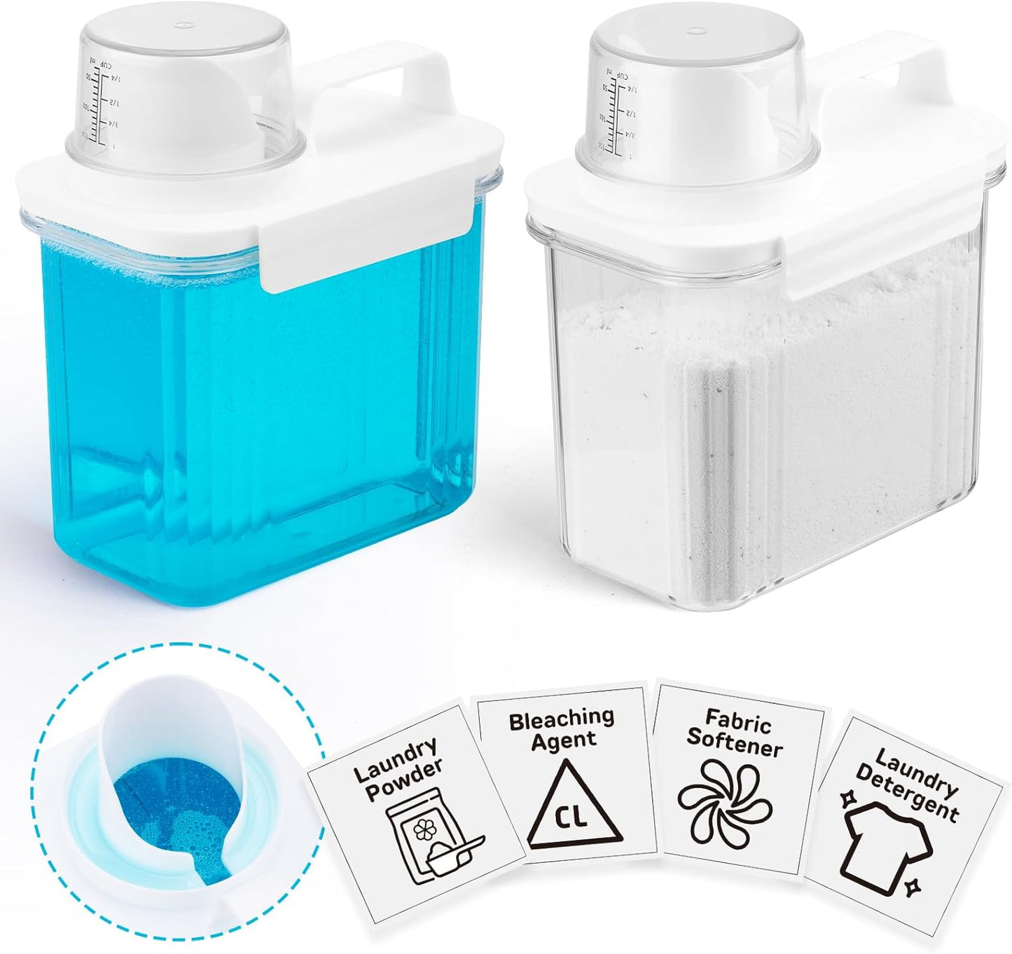 Provoue Laundry Detergent Dispenser-2 Pack, 37 oz Detergent Dispenser with 4 Removable Labels, Laundry Soap Dispenser for Laundry Room Organization and Storage, BPA Free & PET Plastic Clear
