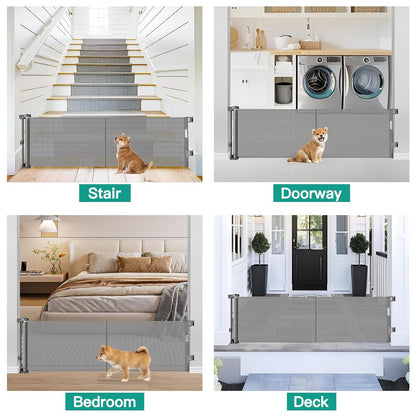 20 Inches Tall Retractable Short Dog Gates for Doorways, Short Pet Gate to Step Over, Extends up to 55" Wide, Step Over Puppy Gates for Stairs Mesh Doggy Gates Small Dog Gate Indoor Outdoor (Black)