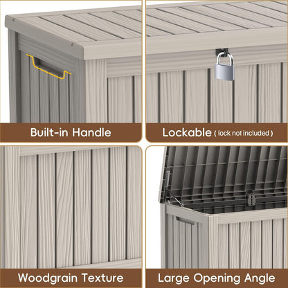 LubanNese 150 Gallon Outdoor Deck Box, Lockable Waterproof Storage Container, Resin Weatherproof Box for Patio Garden Pool Toys Tools Cushions, Grey