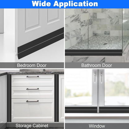 ToLanbbt Weather Stripping Silicone Door Seal Strip 2 in x 20 ft Door Draft Stopper Self Adhesive Door Draft Tape, Side & Bottom Gaps Insulation Strip for Glass Shower Door Sliding Door Window, Black