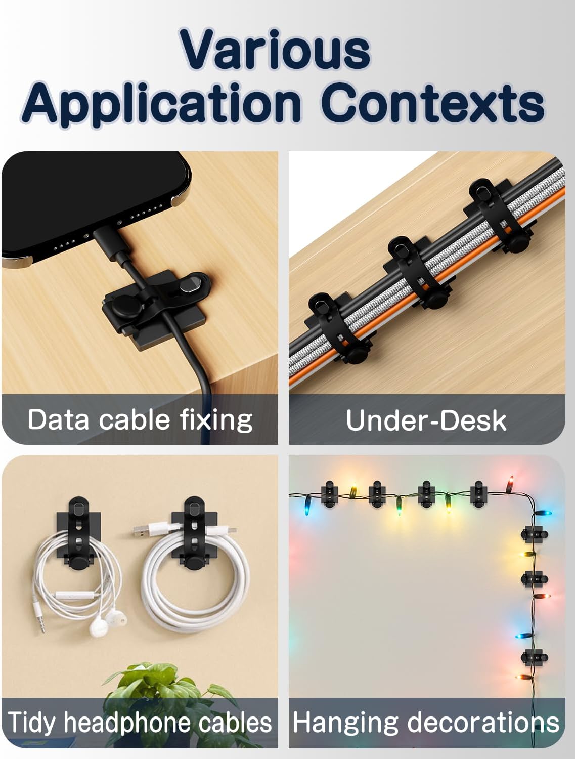 Viaky Adjustable Cable Management Under Desk,10-Pack,Adhesive Cable Clips | 10 Wire Management Holder with 10 Cable Ties & 10 Screws,5 Cable Straps,Wire Organizers for Cords Home Office Behind TV