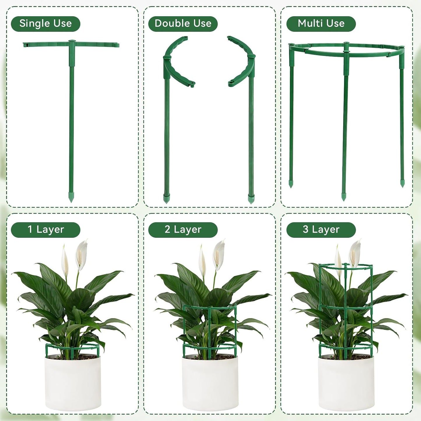 12 Pack Plant Support Stakes, 6.3 x 5.9 Inch Plastic Plant Cage Holders | Half Round Plants Support, Garden Flower Stakes, for Indoor Outdoor Climbing Plants Vegetable Flower Pot