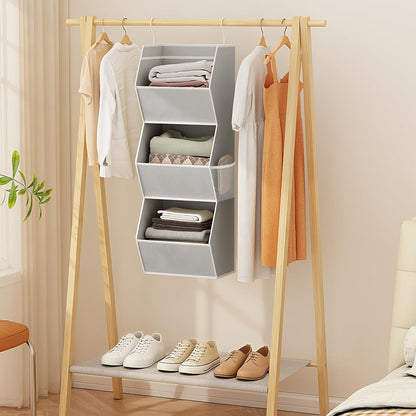 Hanging Closet Organizer 4 Shelf Collapsible Bedroom Closet Organizers and Storage Hanging with Mesh Pockets for Clothes, Fabric Hanging Storage Bins for Wardrobe Closet Organization and Storage, Grey