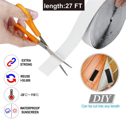 41Ft x 1 Inch Self Adhesive Strips, Heavy Duty Strong Back Sticky Fastening Tape,Nylon Fabric Fastener Mounting Tapes for Sewing, Crafting,DIY- Indoor or Outdoor Use (White)