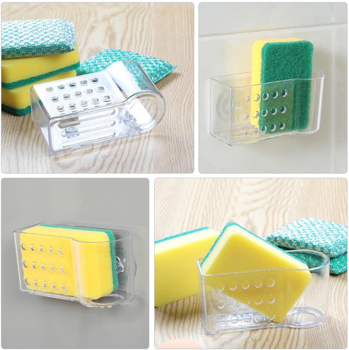 Uonlytech Kitchen Sponge Storage Rack and Cleaning Cloth Drainer, Wall-Mounted Single-Layer Organizer, Space-Saving Kitchen Drying Rack for Sink, 2pcs Household Storage Brackets