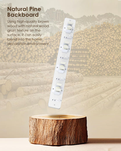 AceMining Broom Holder Wall Mounted, White 4 Holders and 4 Hooks Mop Holder, Wooden Mop and Broom Holder with Anti slip rubber, Natural pine wood Brush Holder, Mop Wall Holde with Nail installation