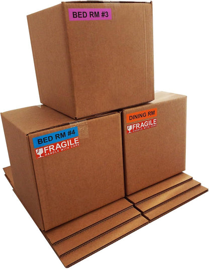 Aegis Adhesives - 1" X 4.5" Home Moving Color Coding Labels (16 Rolls, 50/Roll, 800 Total) 4 Bedroom House + Fragile Stickers - 14 Different Living Spaces + 2 Handle with Care
