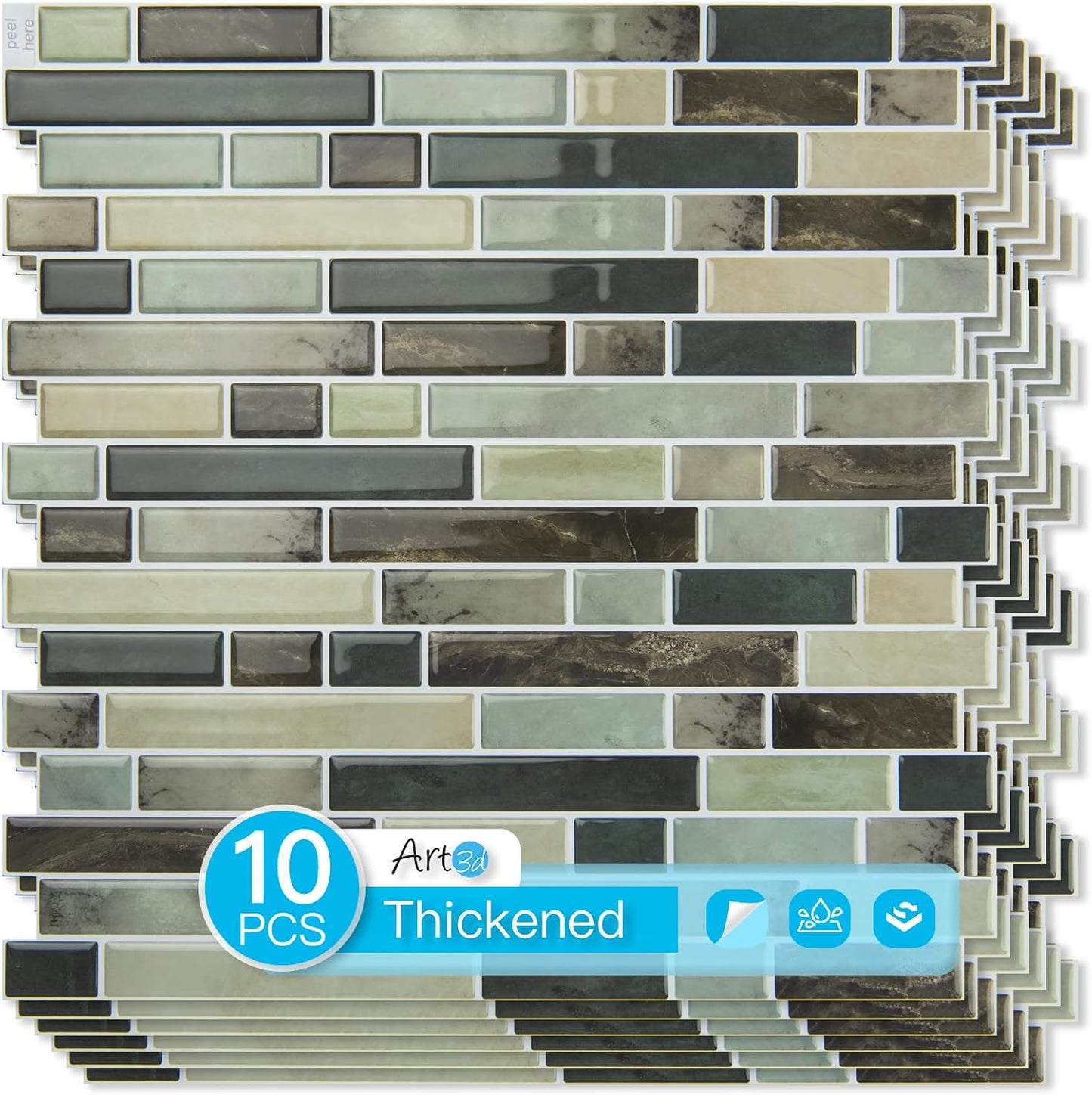 Art3d 10-Sheet Heavy-Duty Peel and Stick Backsplash, Waterproof Wall Tiles Stick on Kitchen Backsplash Living Space, Beige & White