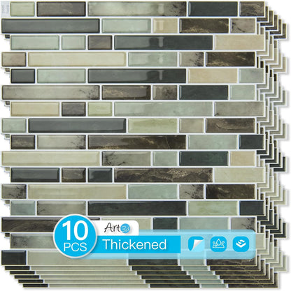 Art3d 10-Sheet Heavy-Duty Peel and Stick Backsplash, Waterproof Wall Tiles Stick on Kitchen Backsplash Living Space, Beige & White