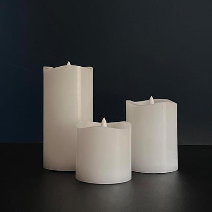 Stonebriar 3 Pack White Real Wax Assorted Size Flameless LED Pillar Candles with Remote and Timer