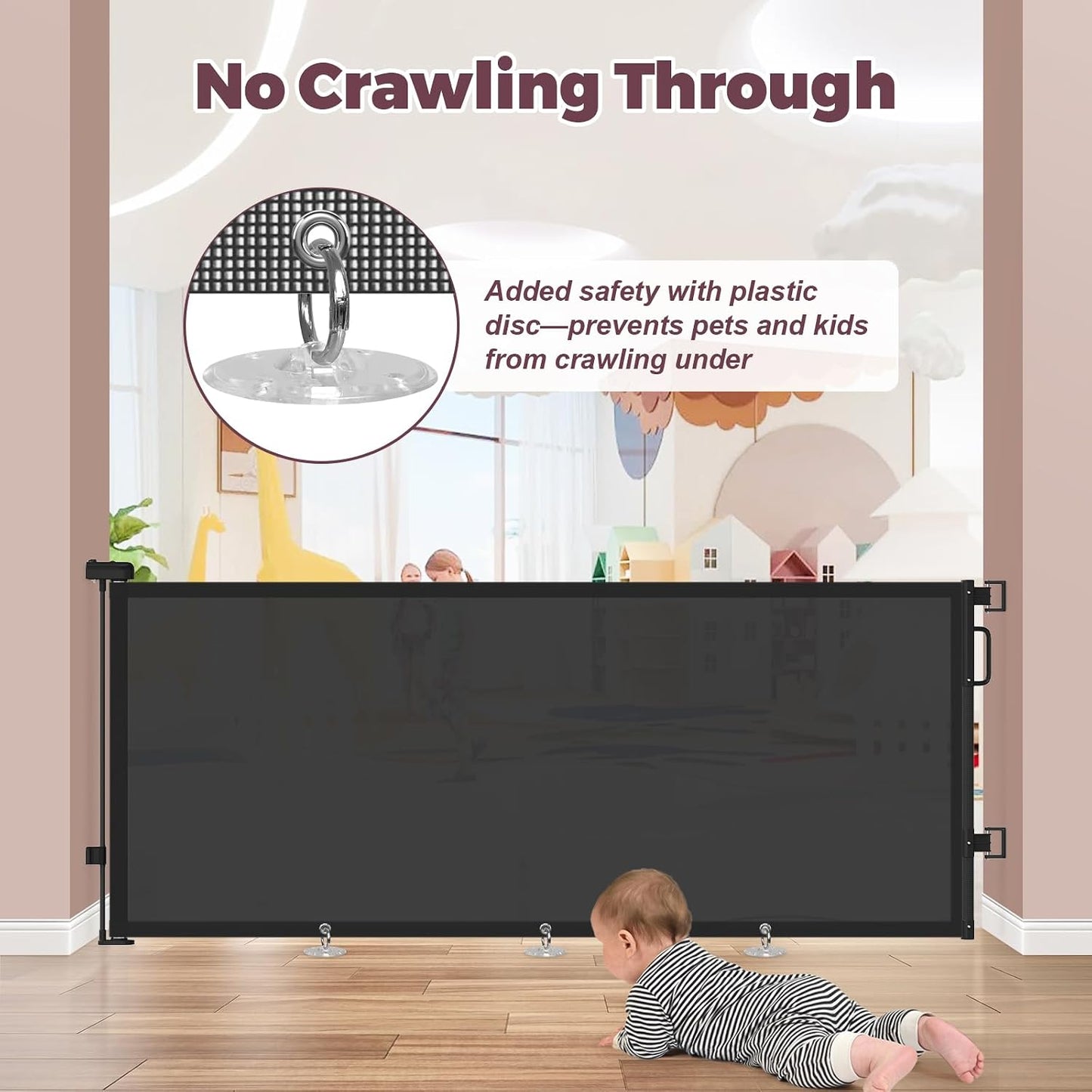 Retractable Baby Gate for Stairs & Doorways, Mesh Dog Gate Indoor Outdoor, Extends to 55" Wide 34" Tall Child Gate for Hallways, Deck, Porch, Pet Toddler Safety Essentials, Easy Install, Grey