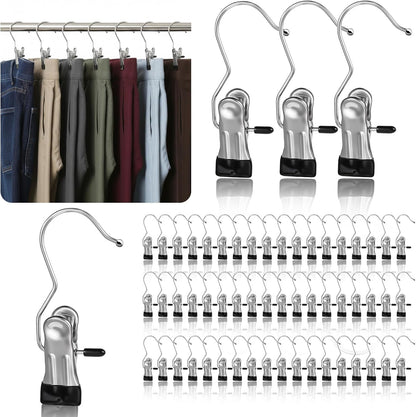 COMNICO Boot Hangers Clips, 100 Pcs Laundry Hooks with Clips Stainless Steel Portable Clothes Pins Closet Hanger Organizer for Wardrobe Travel Pants Jeans Clothes Hats Towels