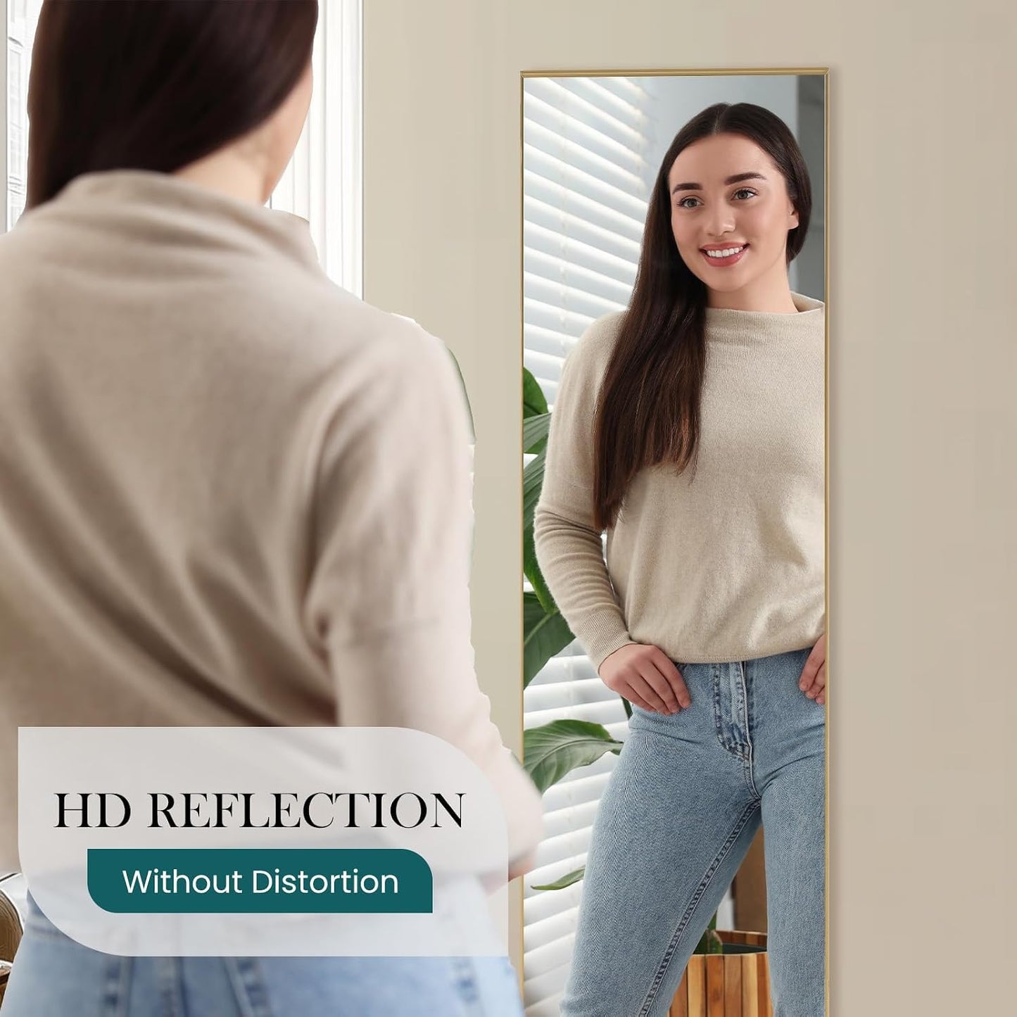 DUMOS 64"x21" Full Length Mirror, Full Body Mirror, Black | Aluminum Alloy Thin Frame, Leaning or Hanging, Suitable for Bedroom, Livingroom, Cloakroom