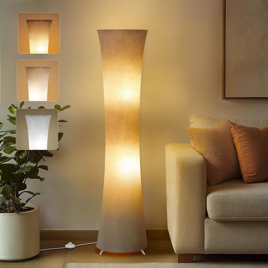 GyroVu 46“ Floor Lamp for Living Room, Color Temperature Adjustable Led Floor Lamps Column Floor Standing Lamp Corner Lamp for Bedroom, Office& Living Room-White Fabric Lampshade, Bulbs Include