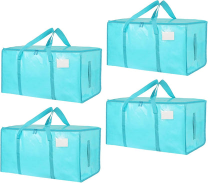 8 Pack-Extra Large Heavy Duty Moving Bags - Waterproof Storage Totes with Handles & Zippers, Foldable for College Dorm, Storage (Clear)