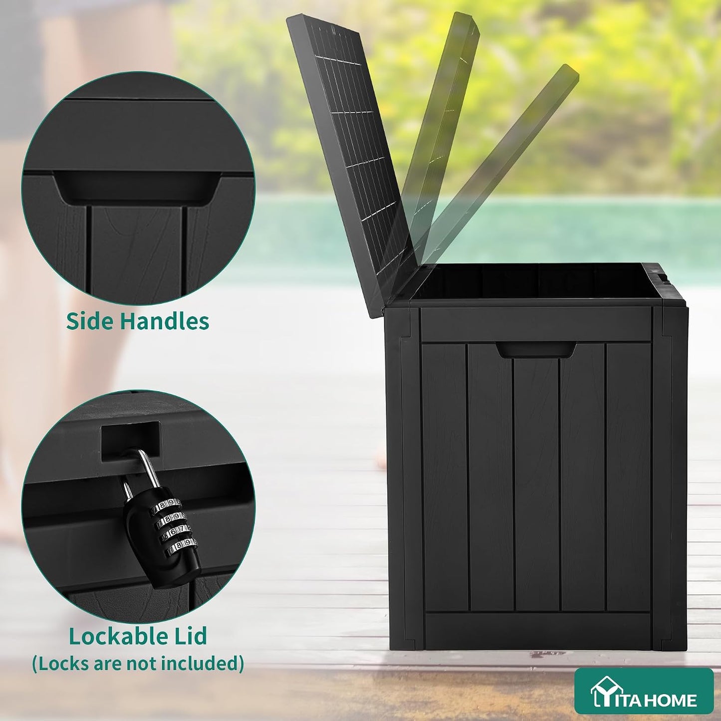 YITAHOME 31 Gallon Outdoor Storage Deck Box | Waterproof Resin Package Delivery and Storage Box with Lockable Lid for Patio Furniture Cushions, Pool Accessories, Garden