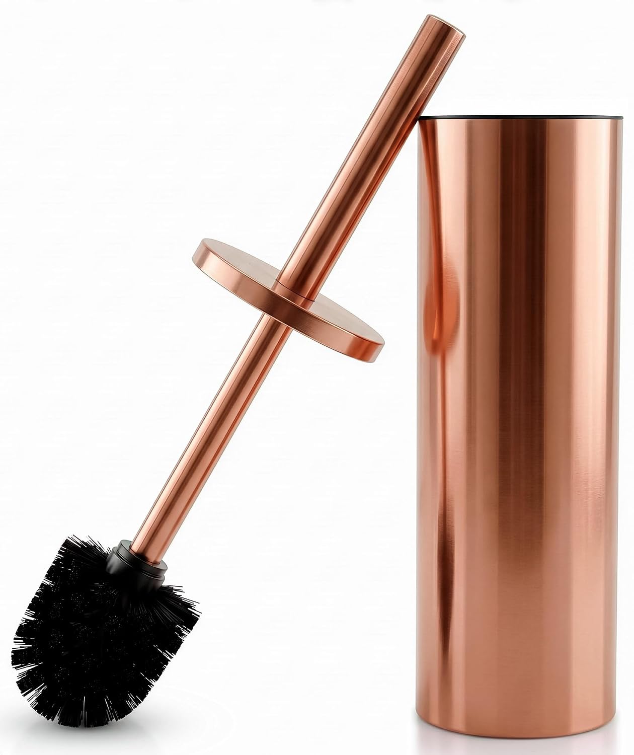 Black Toilet Brush and Holder Set - Slim Matte Design that Fits Anywhere - Stainless Steel Toilet Bowl Brush and Holder with 2 Rounded Corners, Replaceable Head, Removable Inner Bowl & Splash Guard