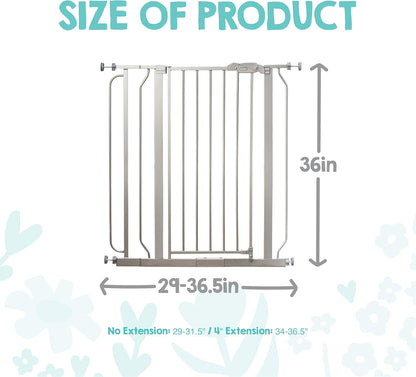 Regalo Safety 29-38.5" Baby Gate for Doorways & Bottom of Stairs, Pressure Mounted Baby Gate with Door for Babies, Toddlers & Pets, Tested & Safe for 30 Years, American Designed, American Owned, White