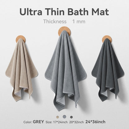 MontVoo Ultra Thin Bath Mat, Super Absorbent Bathroom Mat, Quick Drying Bath Rugs for Bathroom, Machine Washable Non-Slip Bathroom Rug Front of Bathtub, RV, Shower Room, Sink, (17x24, Grey, 1Pack)