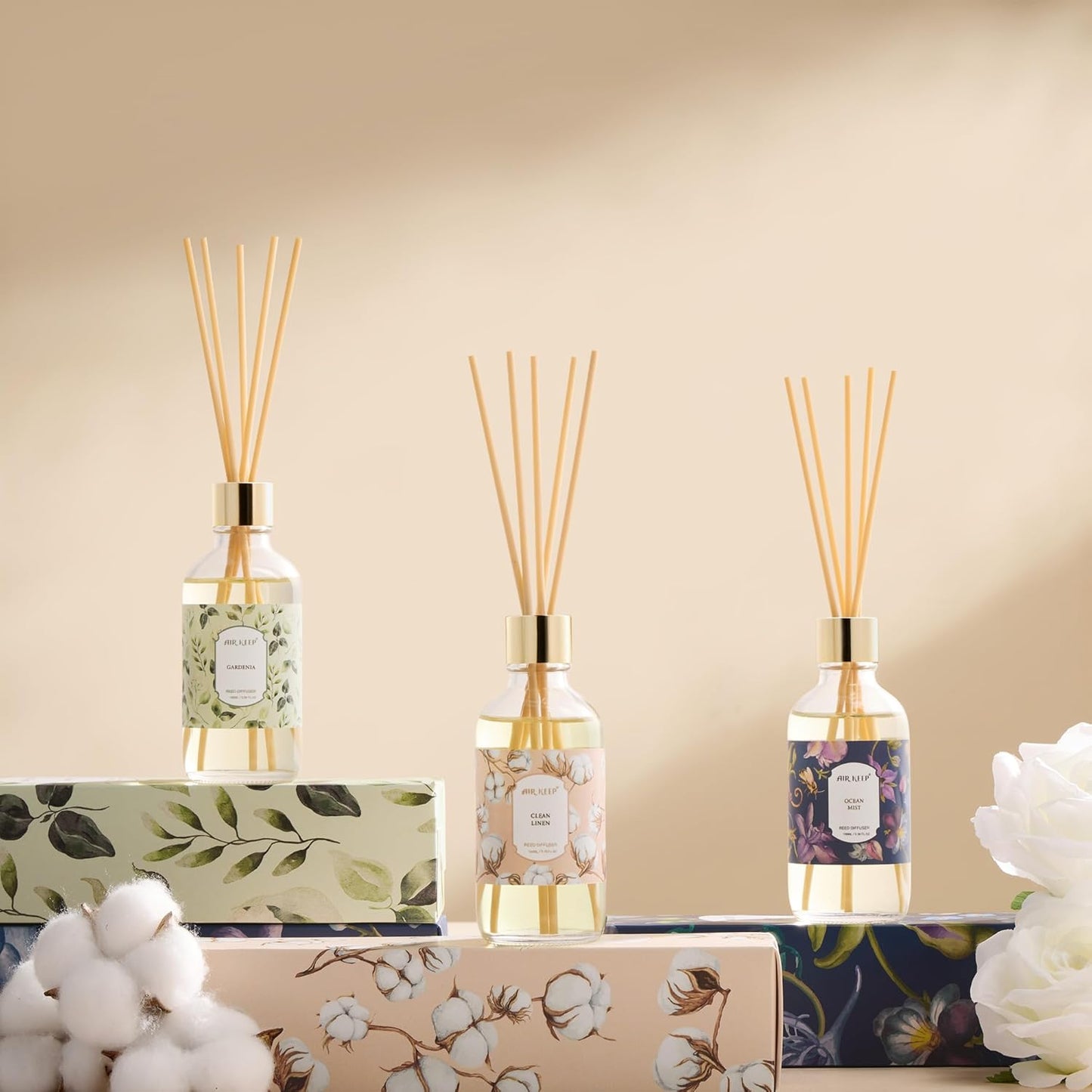 Airkeep Reed Diffuser Oil Set with Reed Sticks,Vanilla Aromatherapy Oil Scent Diffuser for Home Office Bathroom Decoration Perfume and Gifts 3.38 oz/100ml