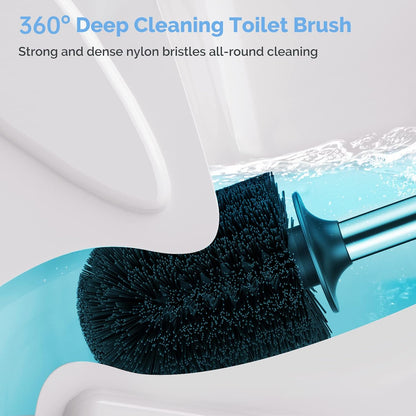 HAMITOR Toilet Plunger and Brush Set: Bathroom Powerful Cleaning Round Bristle Brush - Stainless Steel Heavy Duty Unclogging and Bowl Brush Combo - Compact Home Apartment Restroom Decor Accessories