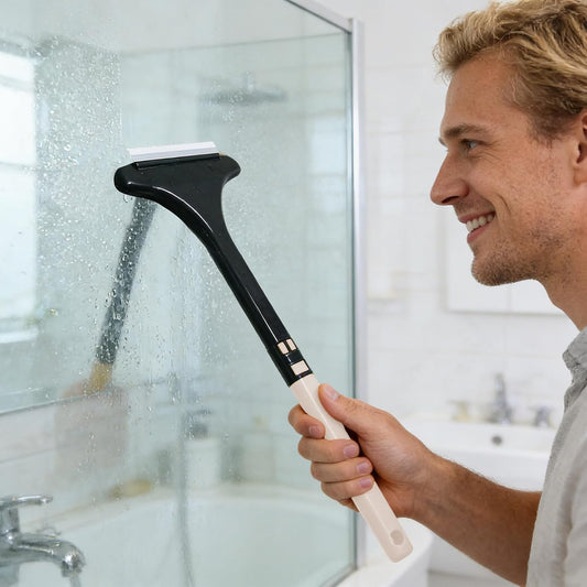 Window Screen Cleaning Brush, 2 in 1 Mesh Cleaner Brush, Window Screen Cleaner Tool with Squeegee, Multifunctional Screen Brush, Double Sided Wet & Dry Dual Use (White)