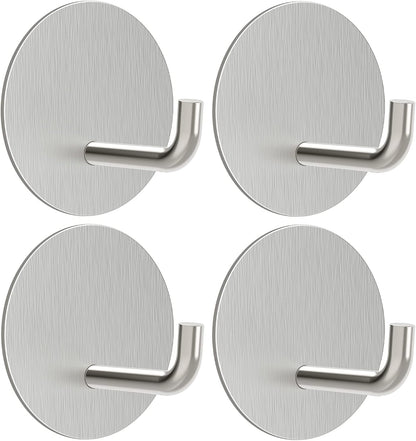 VIS'V Adhesive Hooks, Shower Wall Stick on Hooks, Round, White, 4 Pcs | Metal Material, Compact Design, Peel and Stick, 2 Extra Adhesive Strips, for Bathroom Kitchen Livingroom Office RV