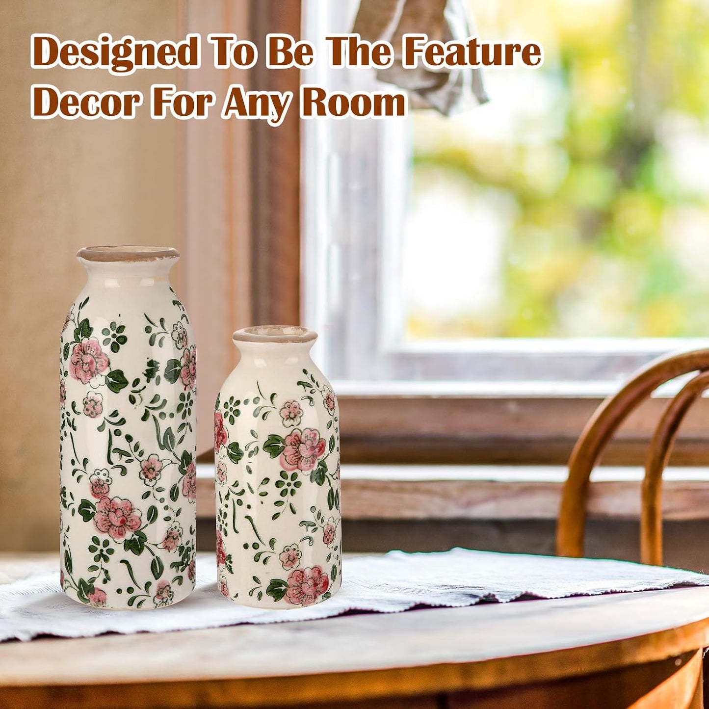 2 Pcs Ceramic Small Vase Rustic Farmhouse Vase Boho Vases Home Decoration for Your Kitchen Bedroom Office Bathroom & Shelf Centerpiece Table Decorative(Simplicity)