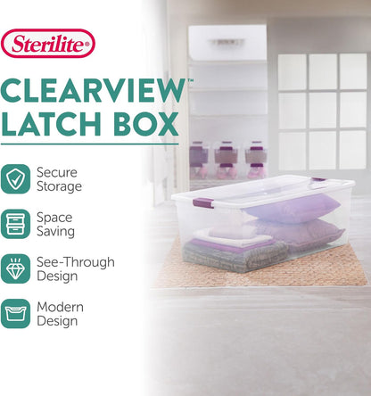 Sterilite 8-Pack 60 Quart ClearView Latch Box, Wheeled Underbed Organizer Bins with Latching Lids - Clear Plastic Organization Containers for Closet, Bedroom, Shelving Units and Everyday Home Storage