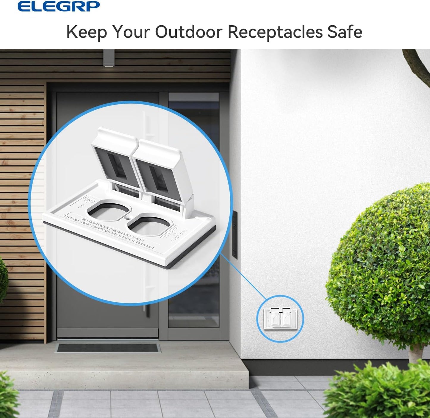 ELEGRP Horizontal Outdoor Cover for Duplex Receptacles, 2-Hole Weatherproof Wall Plate, Outdoor Electrical Outlet Cover, Standard Size 1-Gang 4.55” x 3.02”, Thermoplastic, 1 Pack, Grey