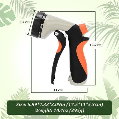 Garden Hose Nozzle, Heavy Duty Metal Water Nozzle with 8 Adjustable Spray Patterns, High Pressure Ergonomic Flow Control for Watering Plants, Lawns, Washing Cars, Pets, Black with Green