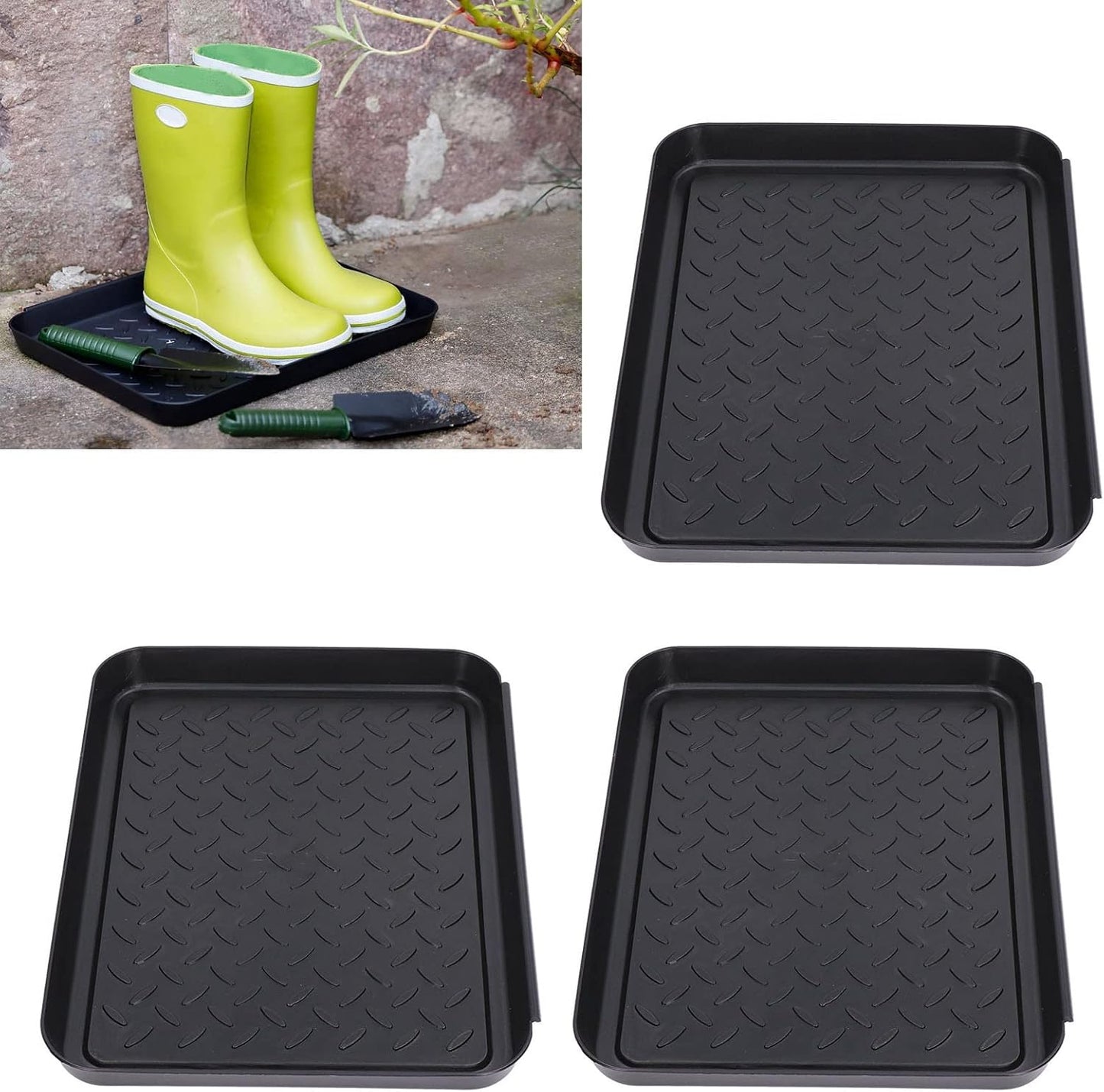 Shoe Tray 3 Pack Interlocking, Durable Plastic Boot Mat for Wet Shoes Muddy Boots, Wide Use Home Office Hotel Entryway