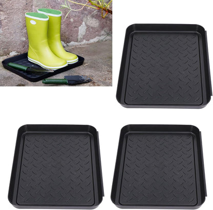 Shoe Tray 3 Pack Interlocking, Durable Plastic Boot Mat for Wet Shoes Muddy Boots, Wide Use Home Office Hotel Entryway