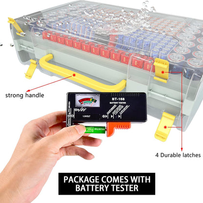 ALCYON 269+ Battery Organizer Case with Tester, Double-Sided Storage-Blue | Clear Rigid Shell and Dedicated Slots Keep Batteries Visible, Separated and Secure for Home, Office or Workshop,Case Only